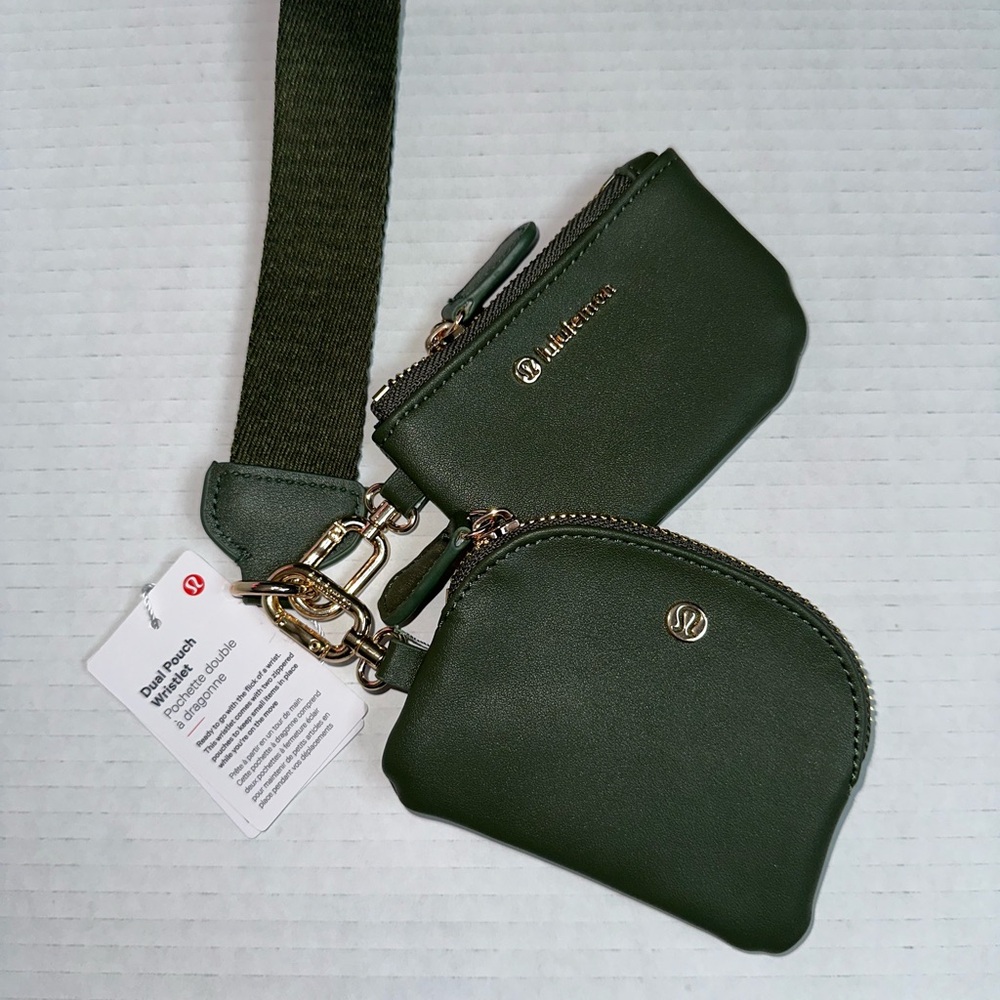 Lululemon Dual Pouch Keychain wristlet Bags in Olive Green